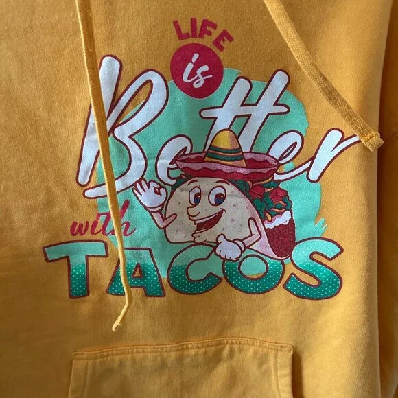 Yellow 'Life is Better with Tacos' Medium Hoodie - Picture 2 of 8